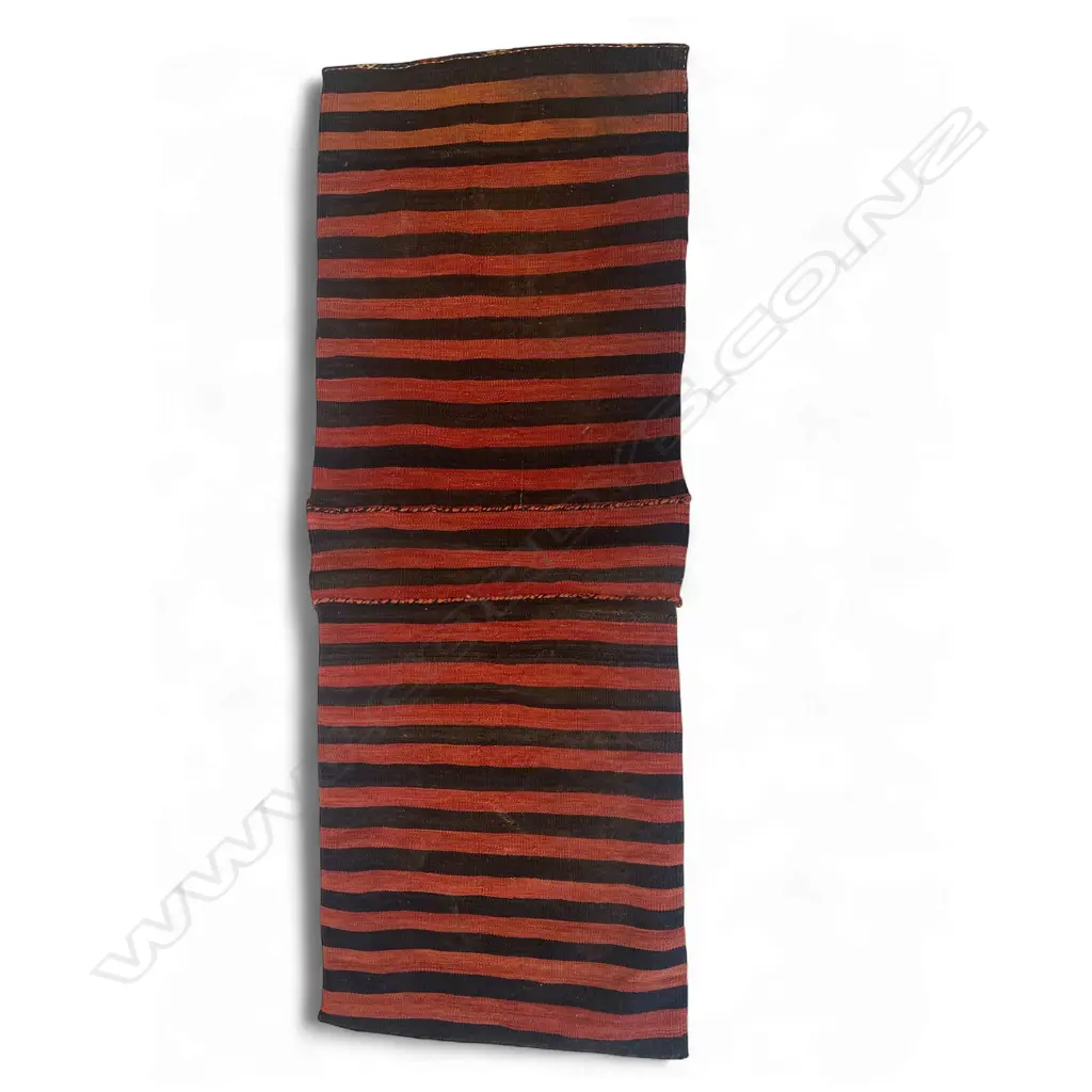 Bag – flatweave, - Georgia - double - central red panel with central white fibrilated blue zigzag. 142.5 x 56cm Image 1++